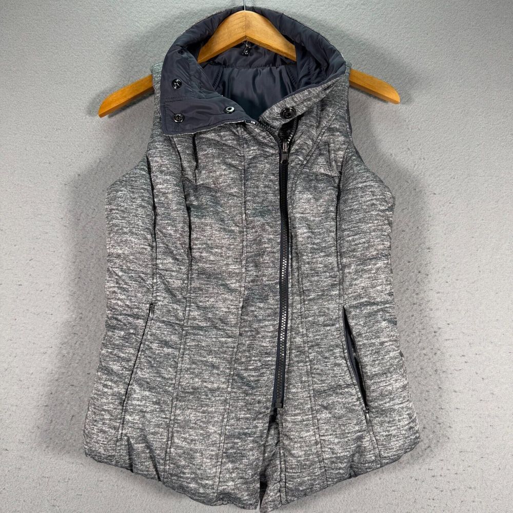 Zellaā Reversible Puffer Vest Womens XS Gray Purple Quilted Cross Zip Outdoors